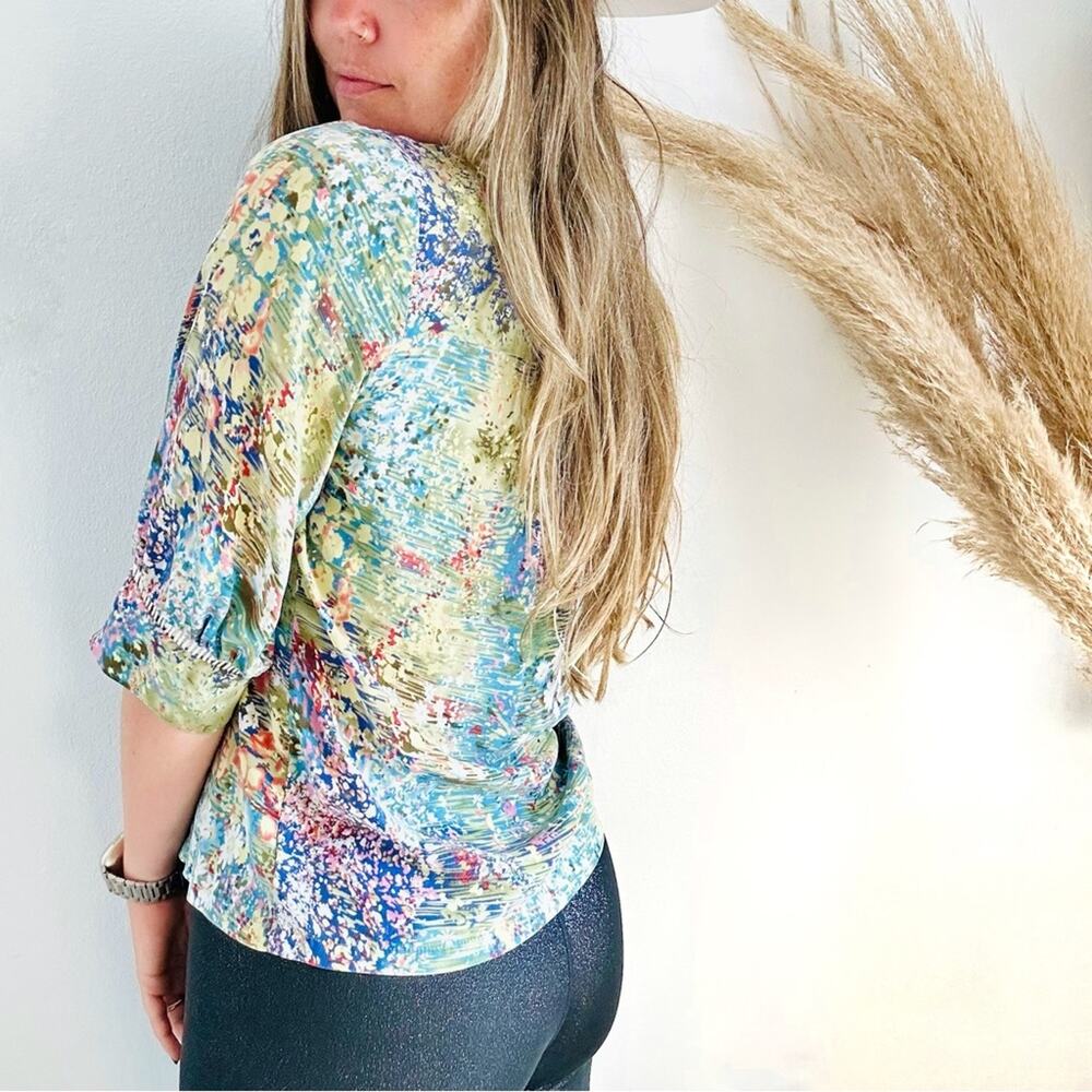 ANTHROPOLOGIE Dolan Blue White Flowering Pasture Button Silk Blouse Shirt Top M - Picture 3 of 13
